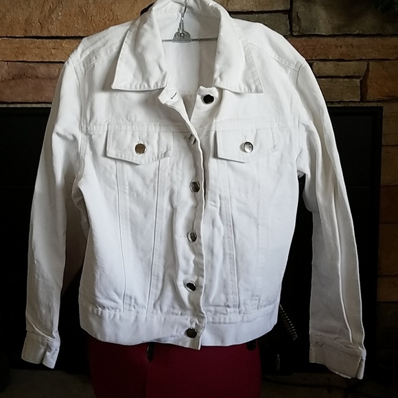 mystery Other - WHITE DENIM Jean JACKET girls 10 12 L Large